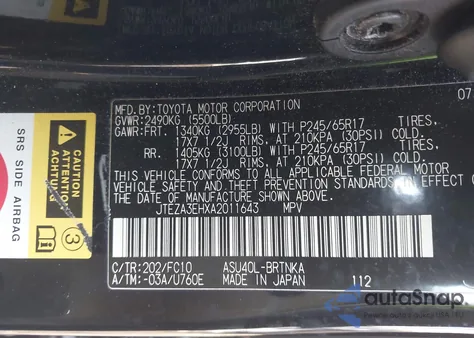 2010 Toyota Highlander z USA, uszkodzony, nr VIN JTEZA3EHXA2011643